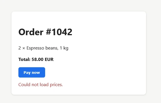 The test page after the CSS patch: the pay button is blue and readable.